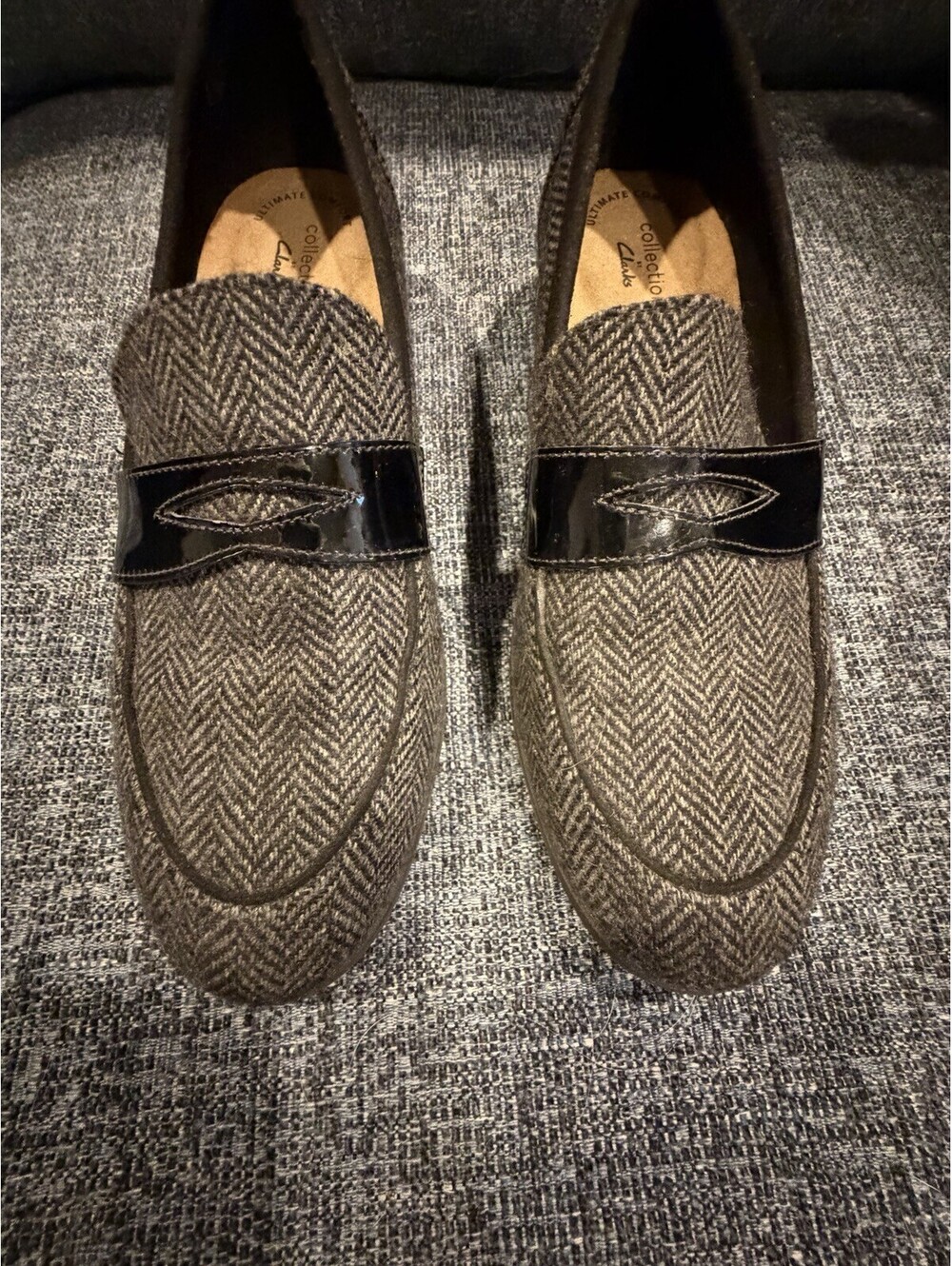 Women's Clarks Women’s Gray Herringbone Loafers Shoes Style #14885 Size 9M